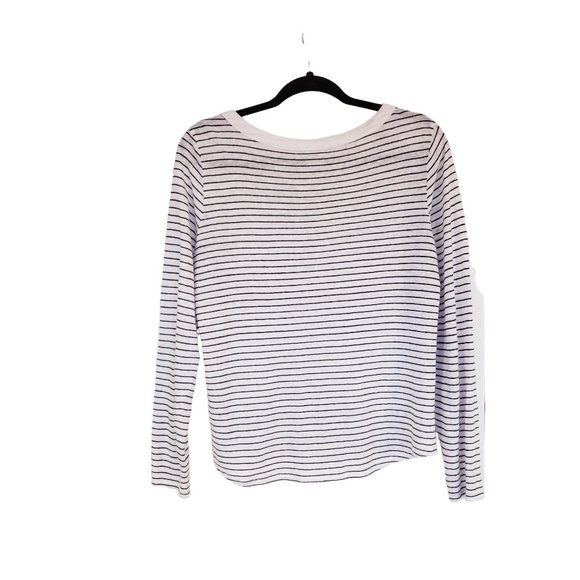 Chico's Linen top size Large‎ shoulder  gold button detail striped black white - Picture 2 of 9